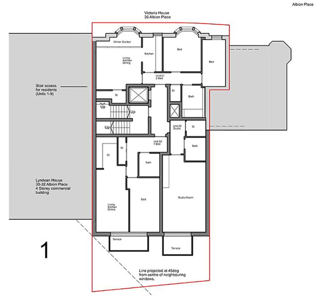 Lot: 127 - FORMER OFFICE WITH PLANNING FOR NINE FLATS - Proposed First Floor Plan